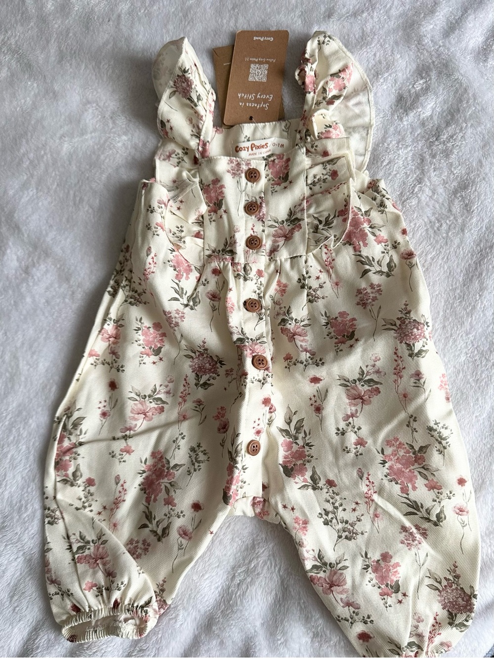 Cozy Floral Cream Footed One-Piece for Kids by